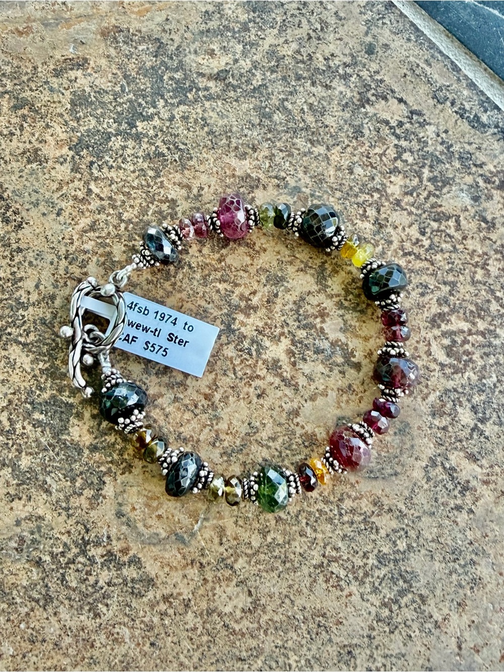 Multi-Color Faceted Tourmaline Bead Bracelet with Sterling Silver 6.50”